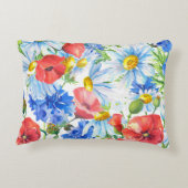 夏の水色フローラブルーレッドイエロー アクセントクッション (裏面)