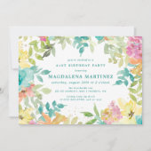 夏の水色フローラ21st誕生日パーティー 招待状 (正面)