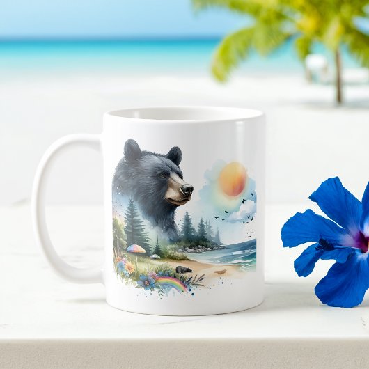 夏の水色ブラックベア コーヒーマグカップ
