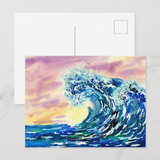 夏の波の夕日 ポストカード (正面/裏面)