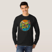 夏の波カラフルハイビスカスの花とバナナ Tシャツ (正面フル)
