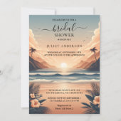 夏の海のビーチ シャワー ブルー ウォーター ブライダル 招待状 (正面)