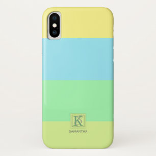 夏の海のライムのカラーパレットのストライプのモノグラム iPhone X ケース