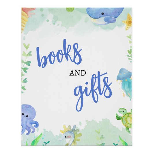 夏の海の下で赤ちゃんシャワーの本と贈り物 ポスター (正面)