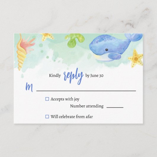 夏の海の下で赤ちゃんシャワーRSVP返信 エンクロージャーカード (正面)