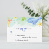 夏の海の下で赤ちゃんシャワーRSVP返信 エンクロージャーカード (スタンド正面)