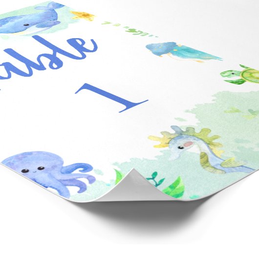 夏の海の下の赤ちゃんシャワーテーブル番号 ポスター (角)