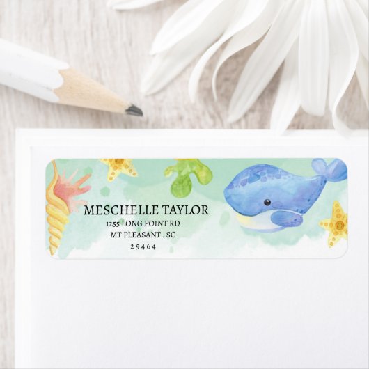 夏の海の下の赤ちゃんシャワーラベル ラベル (インサイチュ)