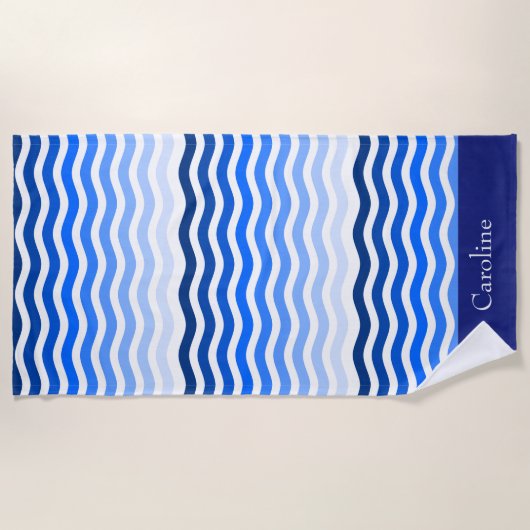 夏の海の海の波のストライプの任意一流の単語 ビーチタオル (正面)