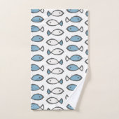 夏の海の青い白魚模様 バスタオルセット (ハンドタオル)