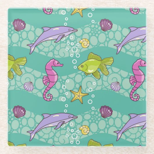 夏の海パターン ガラスコースター (正面)