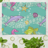 夏の海パターン キッチンタオル (折り畳み)