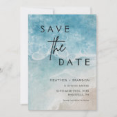 夏の海ビーチ写真の日付の保存 招待状 (正面)