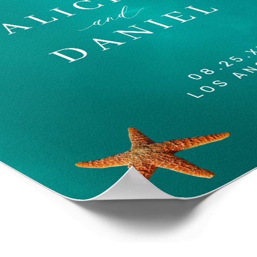 夏の海ビーチ結婚式歓迎サイン ポスター (角)