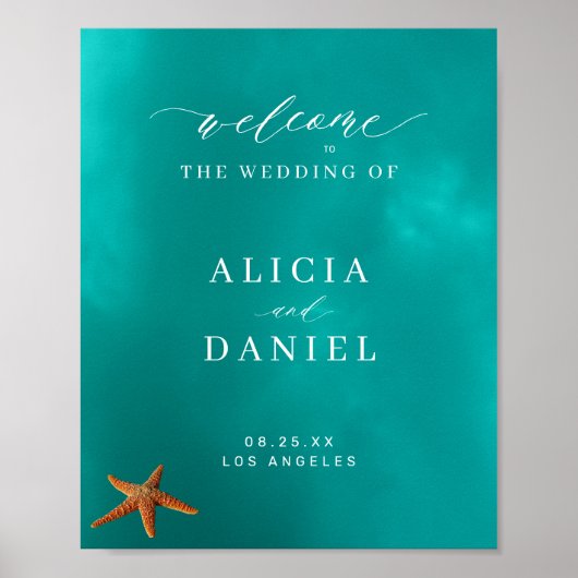 夏の海ビーチ結婚式歓迎サイン ポスター (正面)