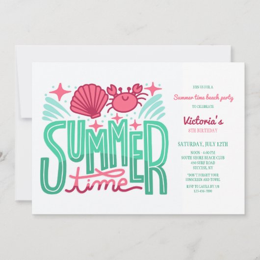 夏の海岸でのパーティー招待状 招待状 (正面)