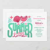 夏の海岸でのパーティー招待状 招待状 (正面/裏面)