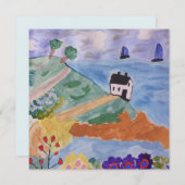 夏の海岸とフラワーフラットグリーティングカード (正面/裏面)