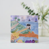 夏の海岸とフラワーフラットグリーティングカード (スタンド正面)