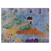 夏の海岸と花を切るボード