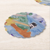 夏の海岸と花 ペーパーコースター (アングル)