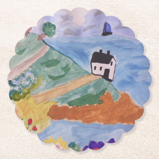 夏の海岸と花 ペーパーコースター (正面)