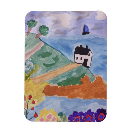 夏の海岸と花 マグネット (縦)