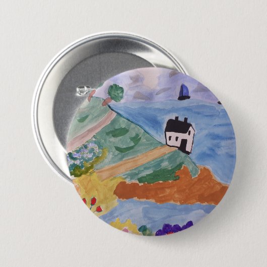 夏の海岸と花 缶バッジ (正面&裏面)