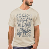 夏の海岸の海洋生物の落書き Tシャツ (正面)