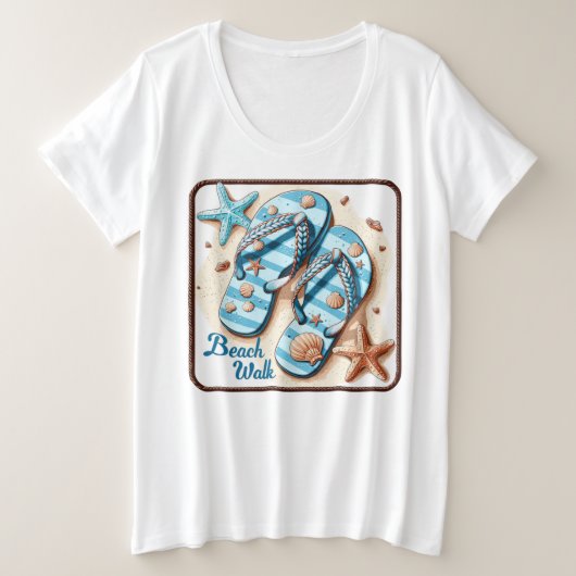 夏の海岸ビーチの名言 プラスサイズTシャツ (デザイン正面)