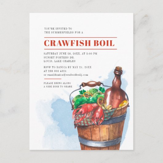夏の海老パーティー ファミリー カニ鍋 祝賀会 インビテーションポストカード (正面)