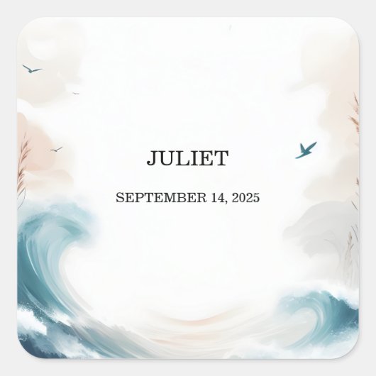 夏の海辺 ブルー ウォーター ブライズシャワー スクエアシール (正面)