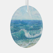 夏の海、青い波、アクリル絵画の。 ガラスオーナメント (正面右)