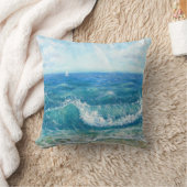 夏の海、青い波、アクリル絵画の。 クッション (ブランケット)