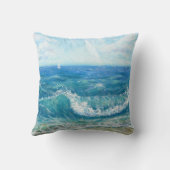 夏の海、青い波、アクリル絵画の。 クッション (裏面)