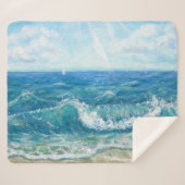 夏の海、青い波、アクリル絵画の。 シェルパブランケット (正面(横))