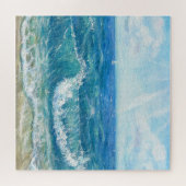 夏の海、青い波、アクリル絵画の。 ジグソーパズル (横)