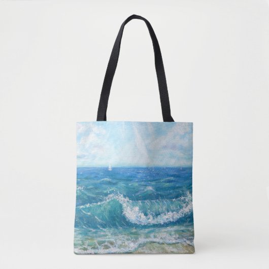 夏の海、青い波、アクリル絵画の。 トートバッグ (正面)