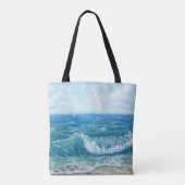 夏の海、青い波、アクリル絵画の。 トートバッグ (裏面)