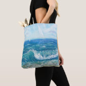 夏の海、青い波、アクリル絵画の。 トートバッグ (クローズアップ)