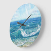夏の海、青い波、アクリル絵画の。 ラージ壁時計 (傾斜)