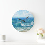 夏の海、青い波、アクリル絵画の。 ラージ壁時計 (ホーム)