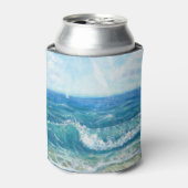 夏の海、青い波、アクリル絵画の。 缶クーラー (缶正面)