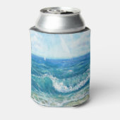 夏の海、青い波、アクリル絵画の。 缶クーラー (缶裏面)