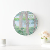 夏の湖とウッズカラーペンシルスケッチ ラージ壁時計 (ホーム)