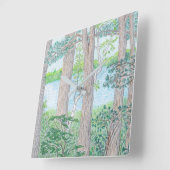 夏の湖とウッズカラーペンシルスケッチ ラージ壁時計 (傾斜)