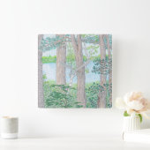 夏の湖とウッズカラーペンシルスケッチ ラージ壁時計 (ホーム)