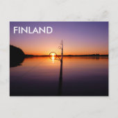 夏の湖に沈む夕日が魚釣り棒を通して見える ポストカード (正面)