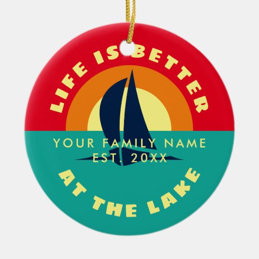 夏の湖のクリスマスツリーでの生活の方が良い セラミックオーナメント (正面)