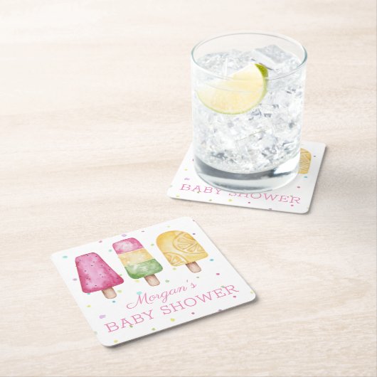 夏の準備ができてポップ・アートのいる女の子 スクエアペーパーコースター (インサイチュ)